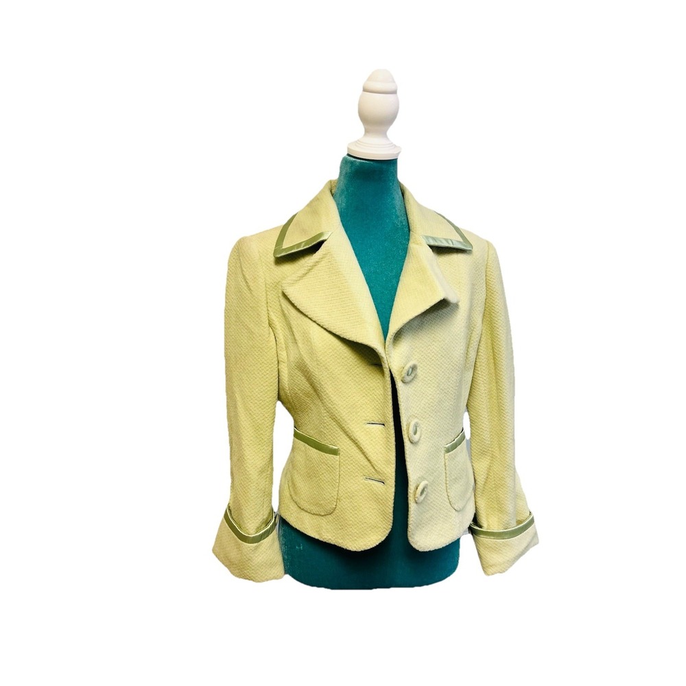 bebe Women's Y2K Cropped Blazer‎ Wool Angora Pastel Green Size Medium
